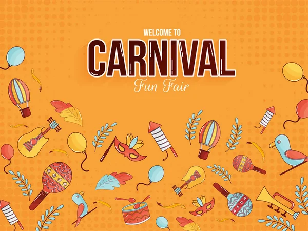 Welcome Carnival Fun Fair Poster Banner Design Illustration Carnival Elements — Stock Vector