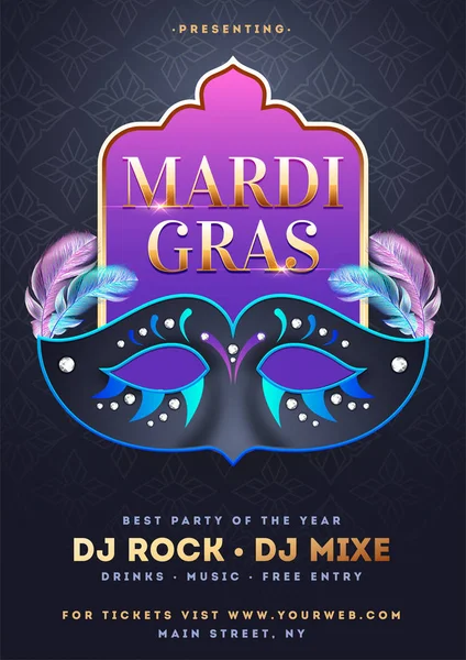 Mardi Gras Партії Шаблон Або Flyer Оформленням Партії Маска Ілюстрації — стоковий вектор