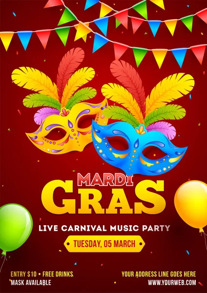 Mardi Gras Carnival Mall Eller Flyer Design Med Illustration Part — Stock vektor