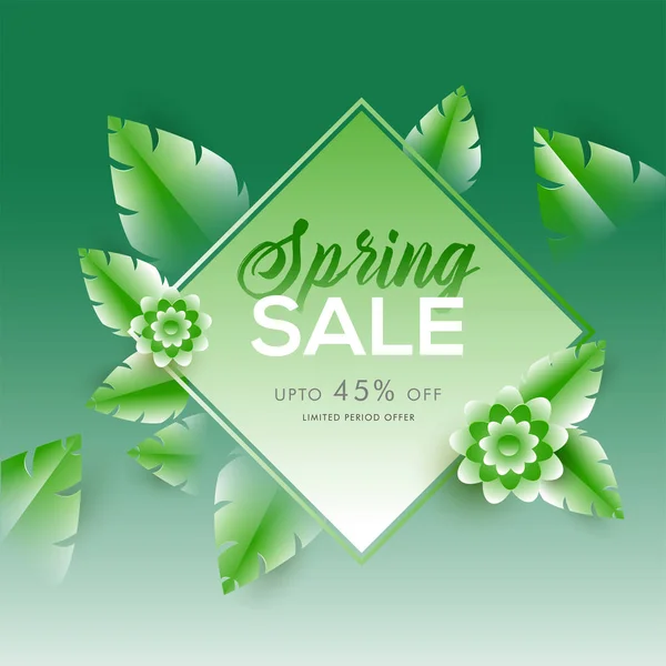剪纸风格的绿叶装饰模板设计为春季有限的时间销售与45 的折扣优惠 — 图库矢量图片