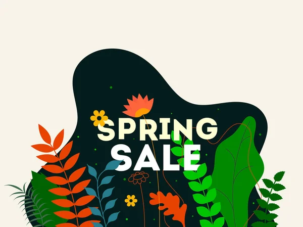 Flachen Stil Blume Und Blätter Dekoriert Hintergrund Für Frühjahr Verkauf — Stockvektor