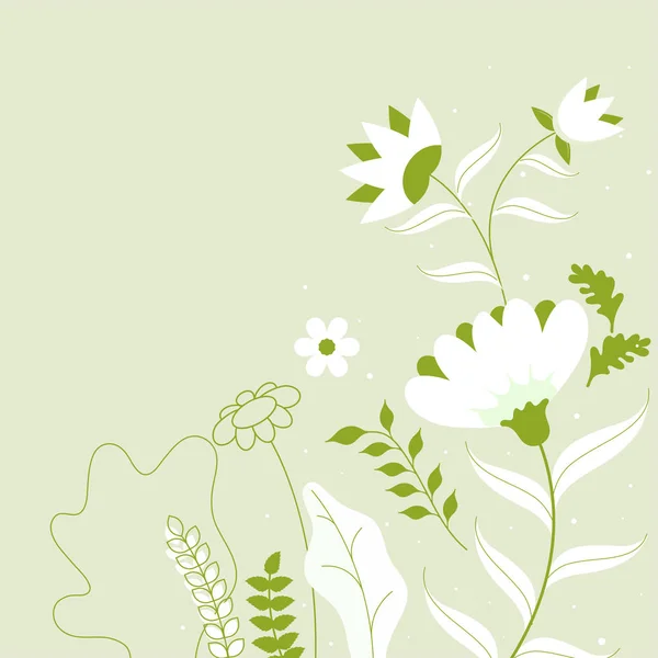 Platt Stil Blommor Dekorerade Grön Bakgrund Kan Användas För Gratulationskort — Stock vektor