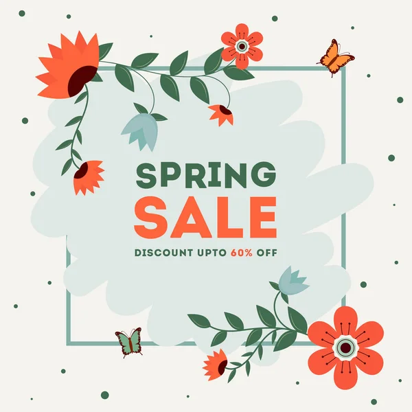 Modello Vendita Primavera Poster Design Con Offerta Sconto Decorativi Fiori — Vettoriale Stock