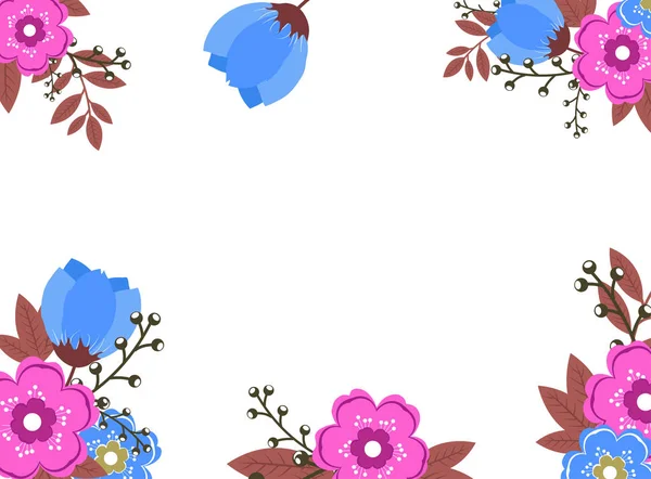 Modré Růžové Květiny Zdobené Bílým Pozadím — Stockový vektor