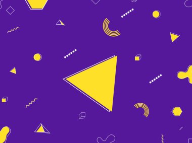 Soyut geometrik öğelerle mor başlık sayfası veya poster tasarımı.