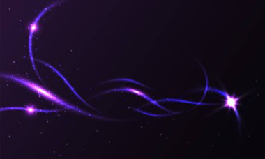 Siyah arka plan üzerine soyut mor ışık dalgaları.