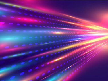 Hareketli arka plan parlak bokeh etkisi ışın izi ile teknoloji kavramı dayalı.