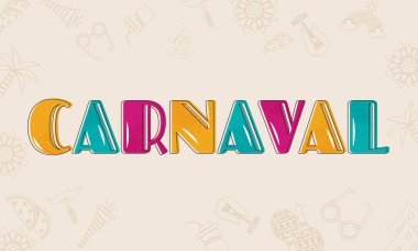 Renkli metin Carnaval partisi doodle öğe arka plan. Banner tasarımı kullanılabilir.
