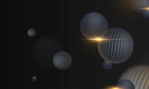 科学または技術の概念のための黒の背景に の光沢のある球抽象 — ストックベクタ