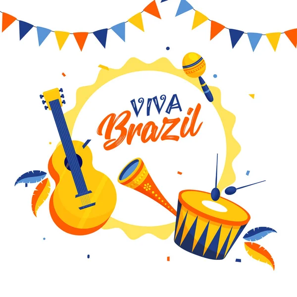 Plantilla Viva Brasil Diseño Póster Con Ilustración Instrumentos Música Sobre — Vector de stock
