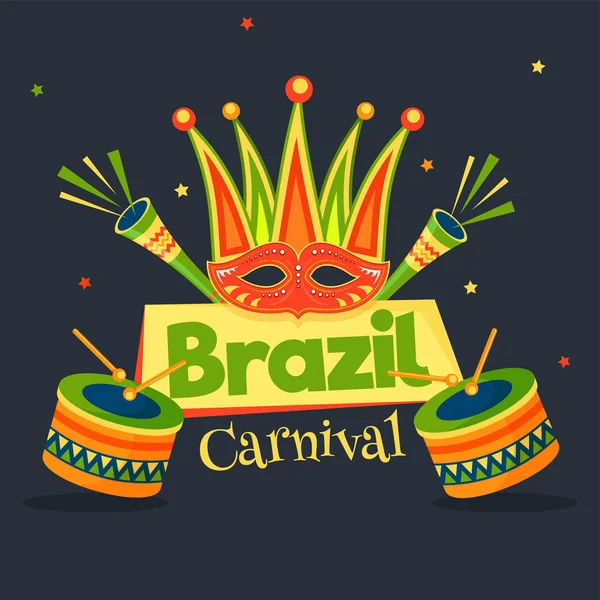 Flat Style Party Mask Popper Drum Illustration Brazil Carnival Celebration — Stock Vector