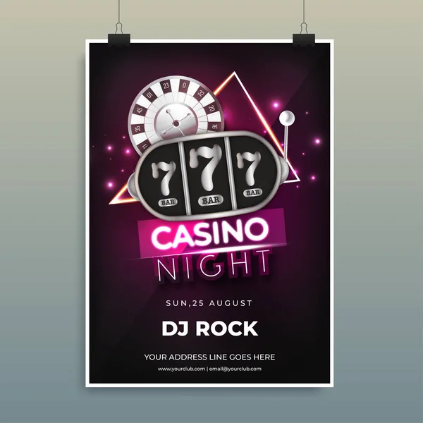 Casino Nacht Vorlage Für Flyer Design Mit Uhrzeit Datum Und — Stockvektor