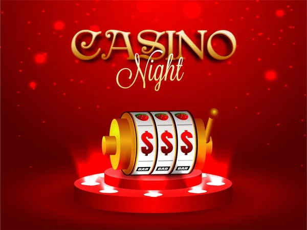 現実的な スロット マシンのカジノの夜党概念の赤ボケ横断幕やポスター デザインの図 — ストックベクタ