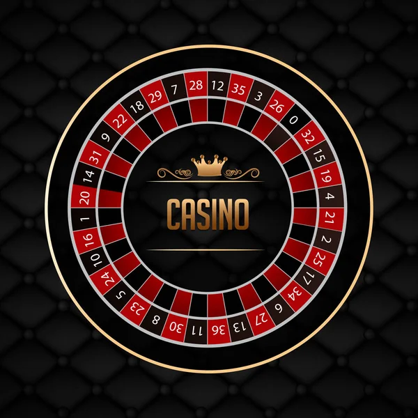 Stylish Casino Text Roulette Wheel Black Leather Fabric Background Can — Stock Vector