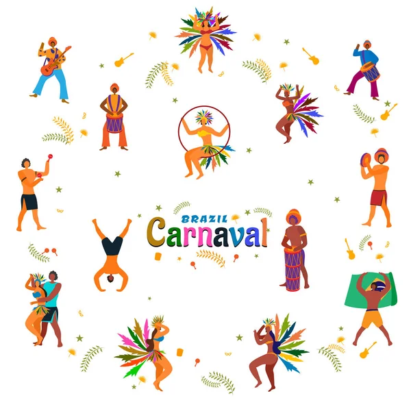 Brazilian People Character Enjoying Carnival Party Occasion Brazil Carnival — Stock Vector