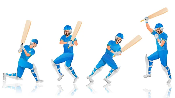 Cricket Batsman Teken Verschillende Pose — Stockvector