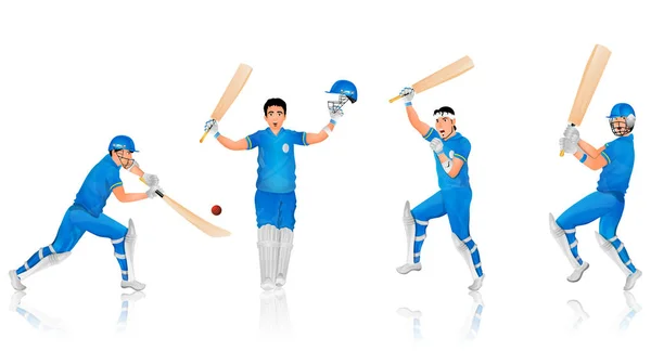 Cricket Batsman Character Different Pose — Stock Vector