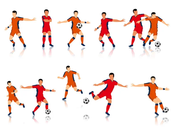 Jugadores Fútbol Personaje Diferentes Juegos Acción — Vector de stock