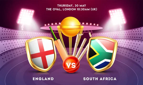 England Jižní Afrika Kriketový Zápas Návrh Plakátu Účastnických Zemí Vlajky — Stockový vektor