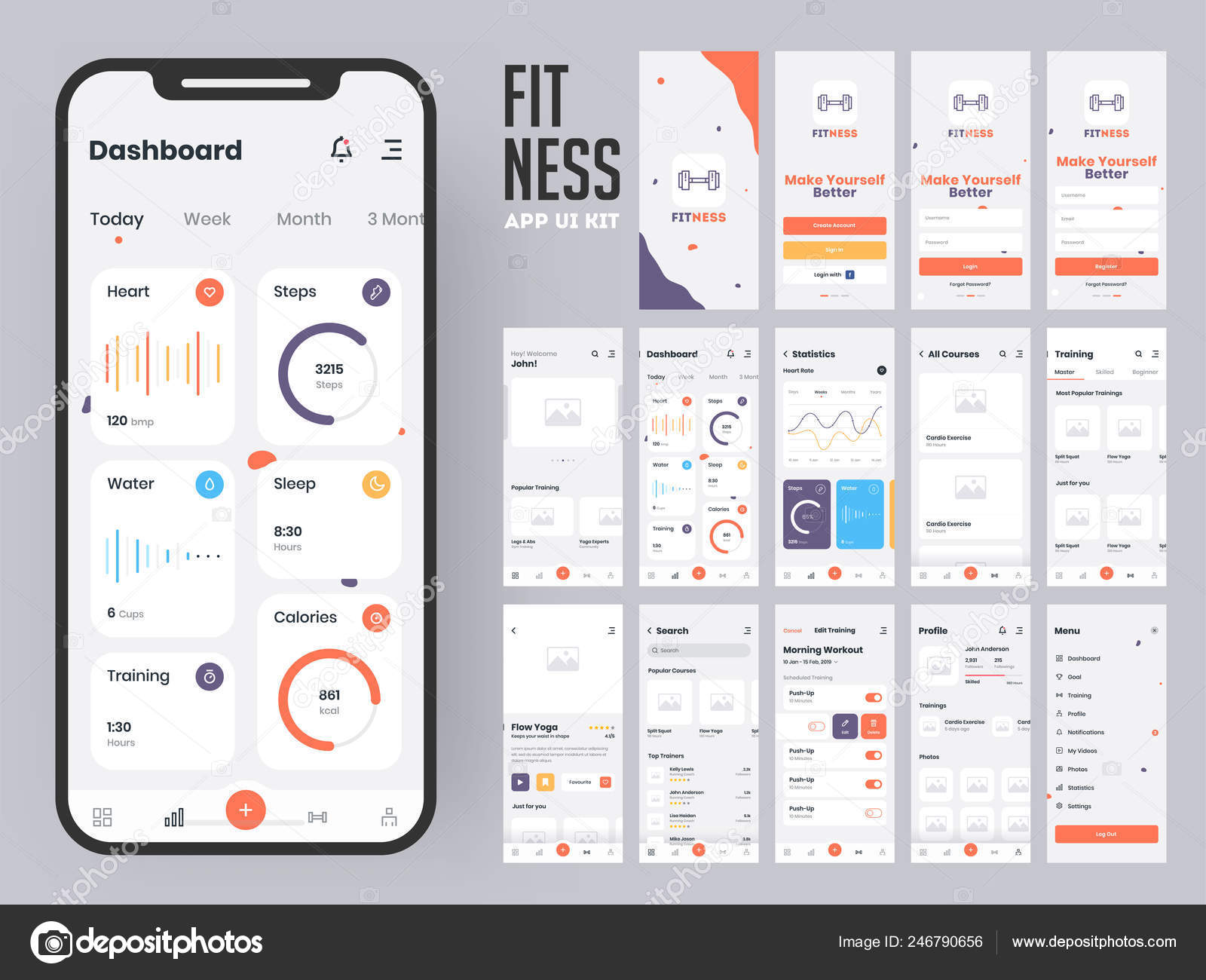 Fitness App Material Design Flat  Screens Including Sign Create
