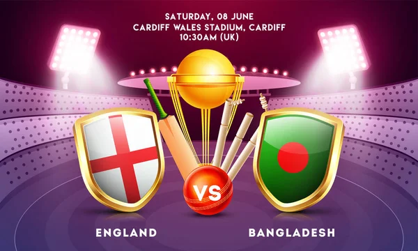 Cricket Partido Participante País Inglaterra Bangladesh Con Ilustración Campeón Trofeo — Archivo Imágenes Vectoriales