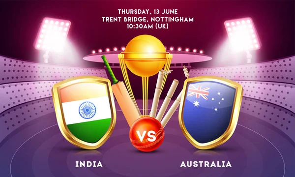 Inde Australie Graphisme Affiche Tournoi Cricket Avec Les Pays Drapeau — Image vectorielle