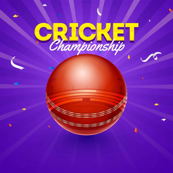 Векторная Иллюстрация Крикетного Мяча Видом Стадион Фоне Синих Лучей Шаблона — стоковый вектор