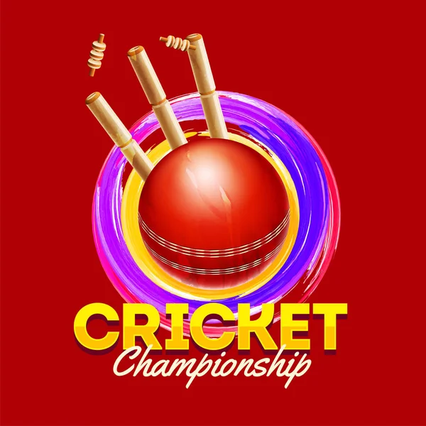 Cricket Championship Banner Design Cartaz Com Ilustração Bola Críquete Batendo — Vetor de Stock