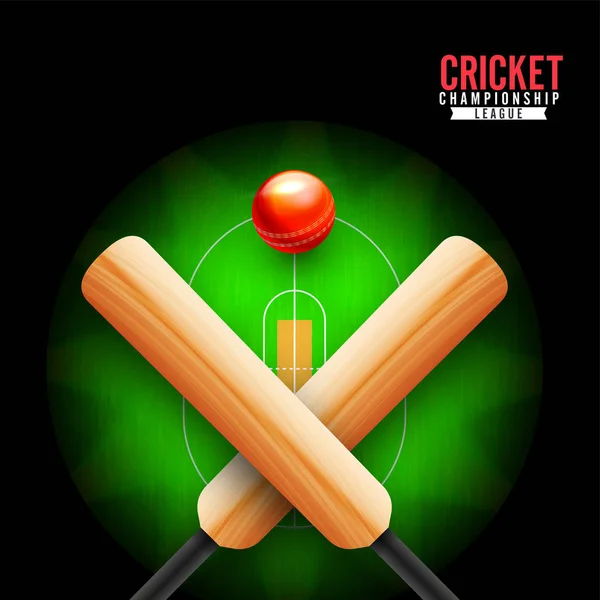 Top View Cricket Pitch Crossed Bats Ball Illustration Cricket Championship — Stock Vector