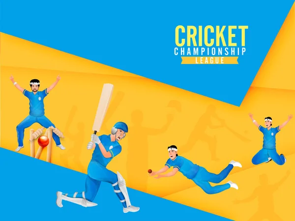 Cricket Championship Poster Campionato Banner Design Con Giocatori Cricket Azione — Vettoriale Stock