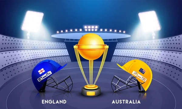 Partido Cricket Inglaterra Australia Con Ilustración Cascos Cricket Realistas Trofeo — Archivo Imágenes Vectoriales
