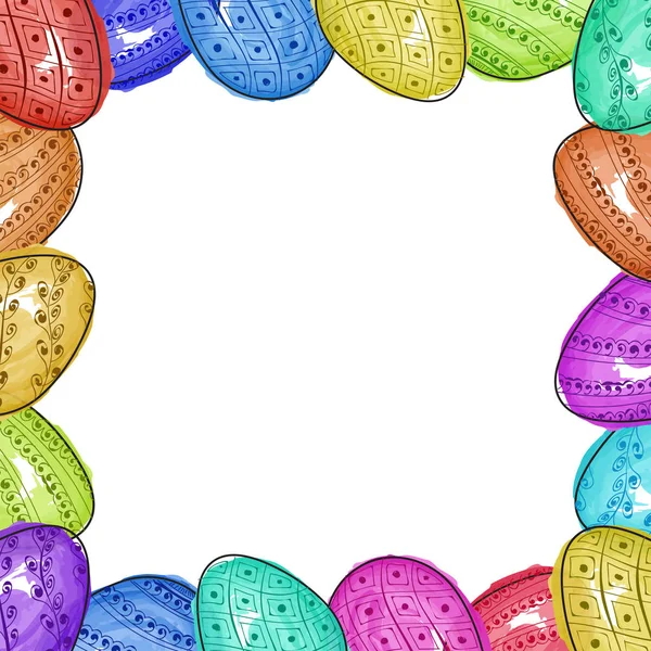 Colorato Disegno Mano Uova Pasqua Decorato Sfondo Bianco Happy Easter — Vettoriale Stock