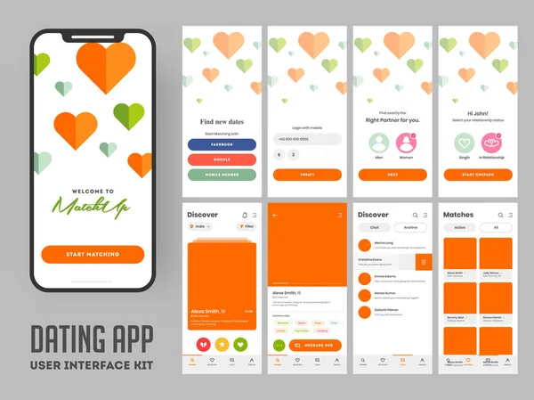 Dating App Benutzeroberflächenlayout Für Eine Ansprechende Mobile App Oder Website — Stockvektor