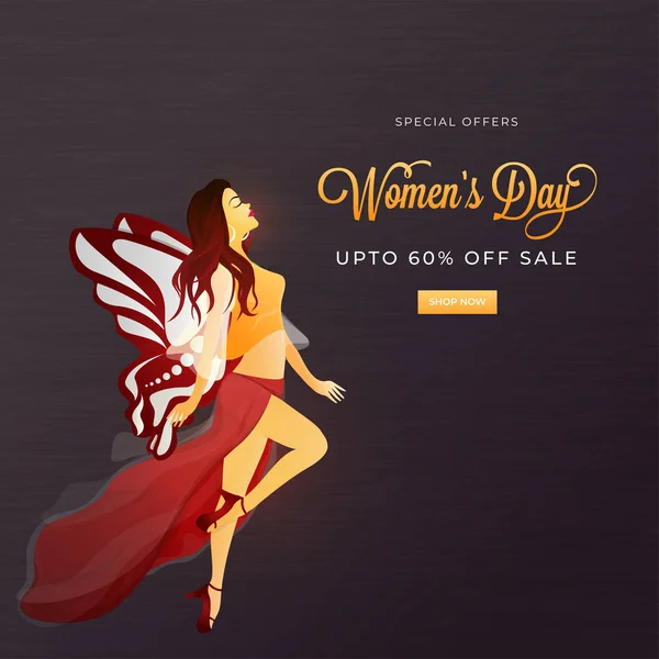 Mooie Vrouw Teken Bruine Achtergrond Voor Vrouwen Dag Verkoop Sjabloon — Stockvector