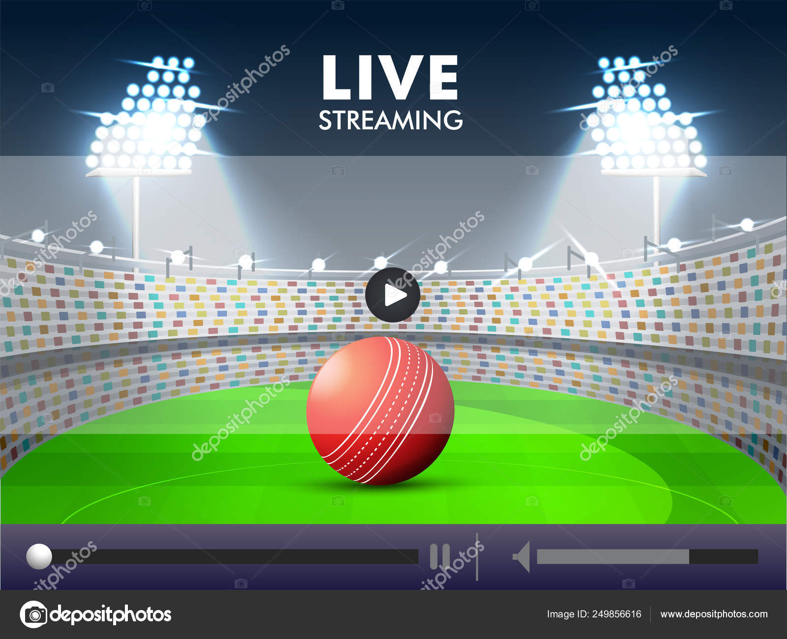 Live Streaming video play illustration with cricket ball on stad Stock Vector by ©alliesinteract 249856616