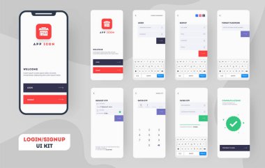 Farklı oturum açma dağ eteğindeki taş yığını ile malzeme tasarım UI, Ux ve GUI düzeni