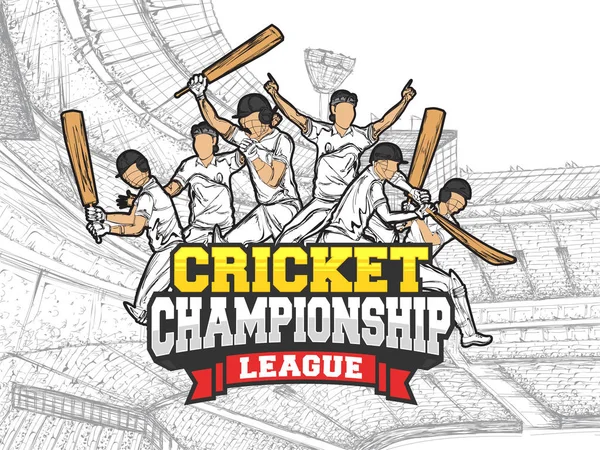 Cartaz de campeonato de críquete ou design de banner com doodle — Vetor de Stock