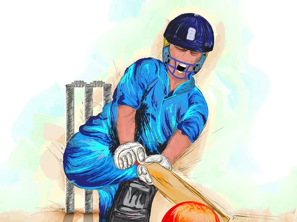 Ilustração vetorial do jogador de críquete em ação sobre abstr — Vetor de Stock
