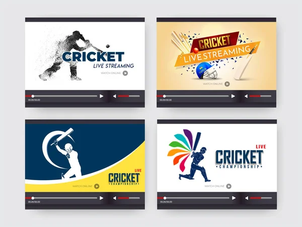 Live-Streaming-Video-Play-Bildschirme für Cricket-Meisterschaft eingestellt e — Stockvektor