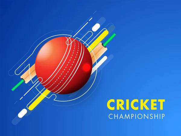 Cricket ball with bats illustration on glossy blue background ca — Stock Vector