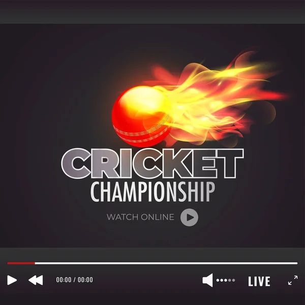 Live streaming βίντεο παιχνίδι οθόνη για εκδήλωση Πρωτάθλημα κρίκετ — Διανυσματικό Αρχείο