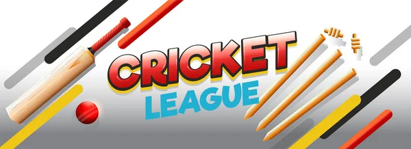 Cricket League banner of header design met cricket apparatuur een — Stockvector