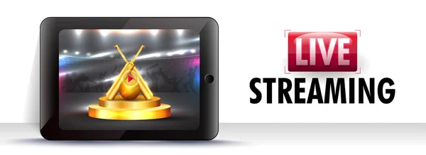 Schermo di riproduzione video in streaming live di cricket nello smartphone illustrat — Vettoriale Stock