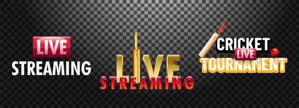 Turnieju krykieta, live streaming typografii, etykiety lub odznaki — Wektor stockowy