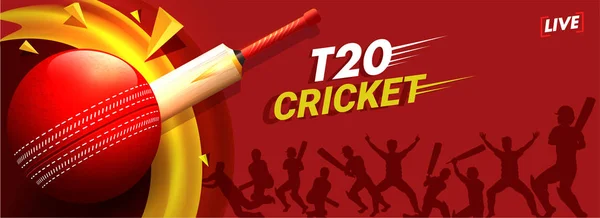 Live T20 Cricket intestazione o banner design con illustrazione di cr — Vettoriale Stock