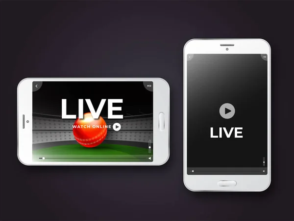 Ver partido de Cricket en vivo en smartphone para Cricket torneo co — Vector de stock