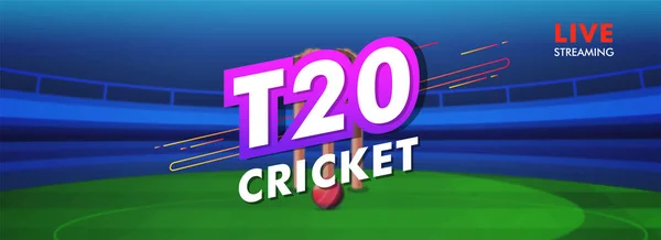 Intestazione di cricket T20 live o banner design per concetto di pubblicità — Vettoriale Stock