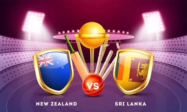 Kriketový zápas zúčastněné země Nový Zéland vs Srí Lanka wit — Stockový vektor