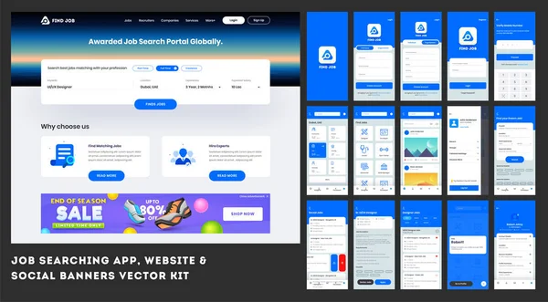 Job zoeken App Ui Kit voor responsieve banner of website sjablonen — Stockvector