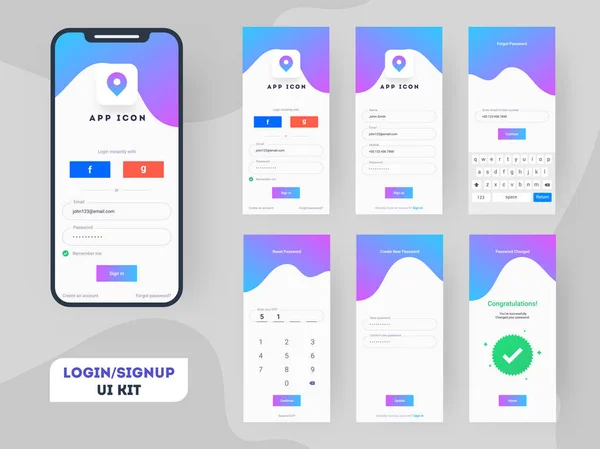 Различные экраны входа, включая создание учетной записи, Войти и Si — стоковый вектор